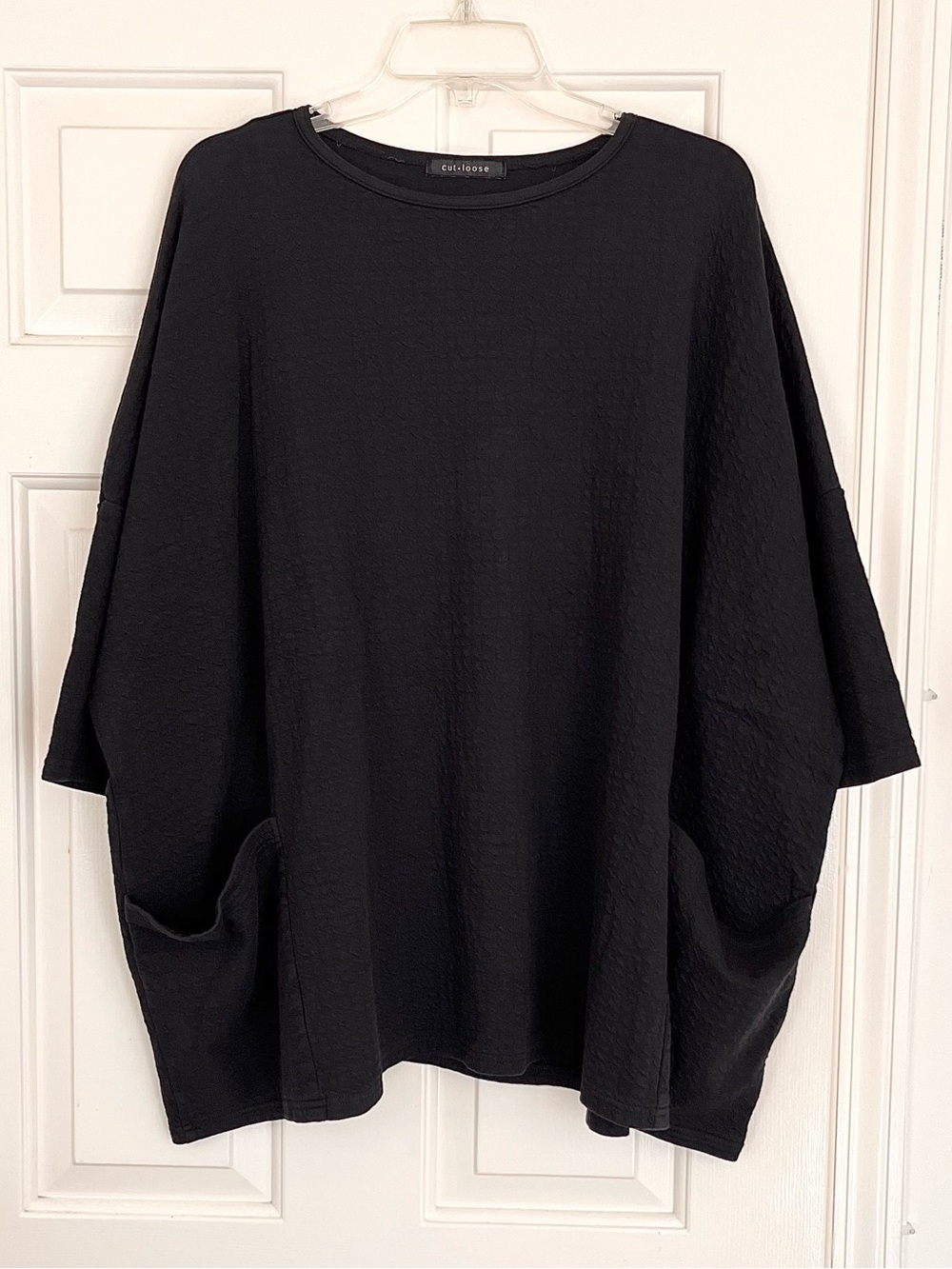 Cut Loose OS Black Textured Waffle Cotton Tunic Top NWT